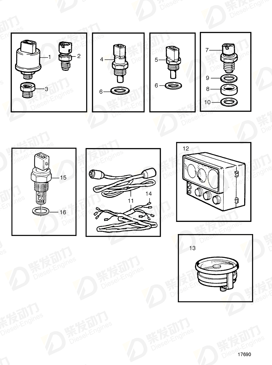 VOLVO Cable harness, engine 3827228 Drawing